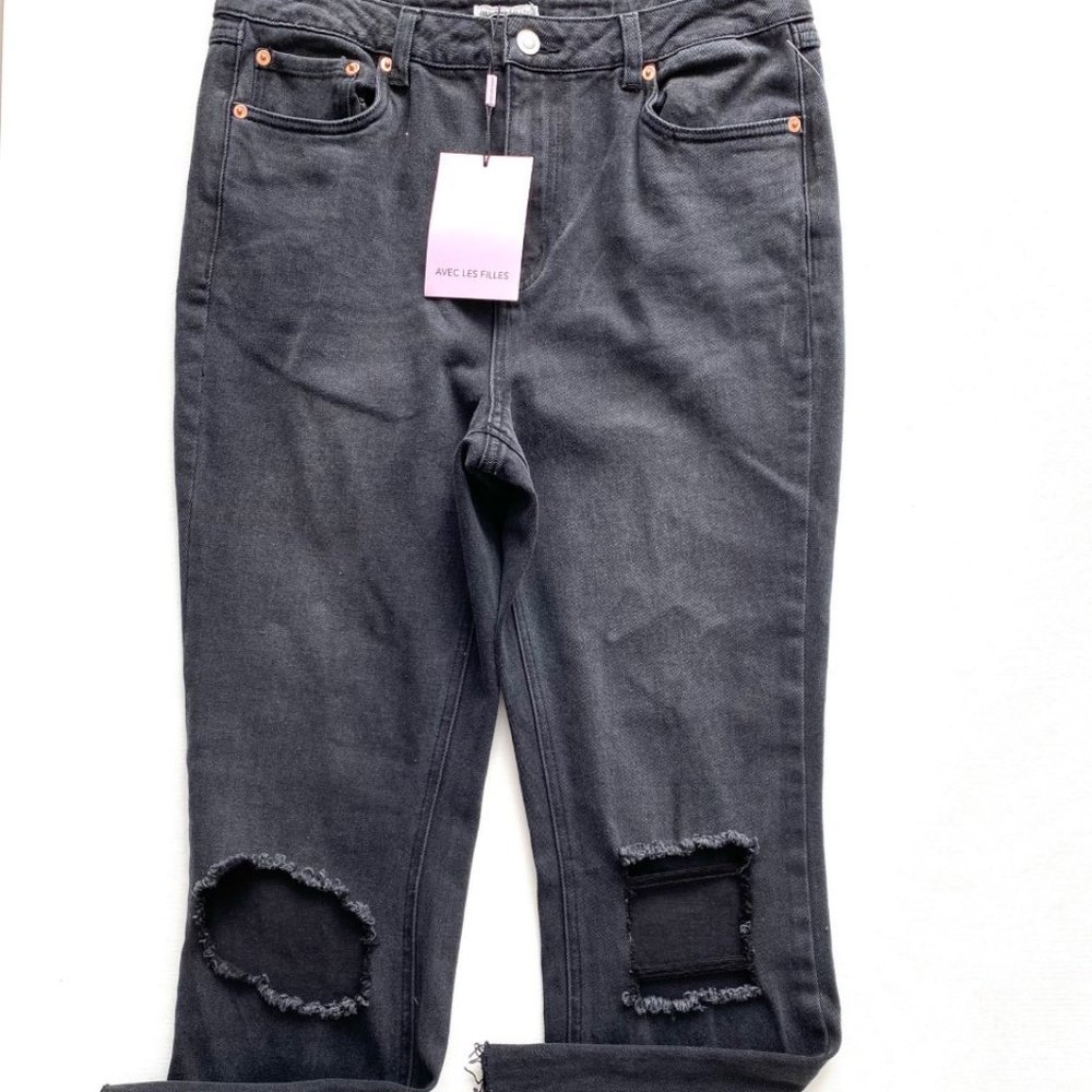 Avec Les Filles Distress Rip Jeans Black ( 29 )